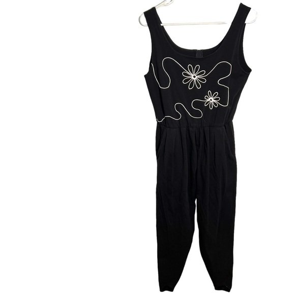 Vintage PG Collections Ginger Bort Jumpsuit Black White Embroidered - Picture 1 of 10